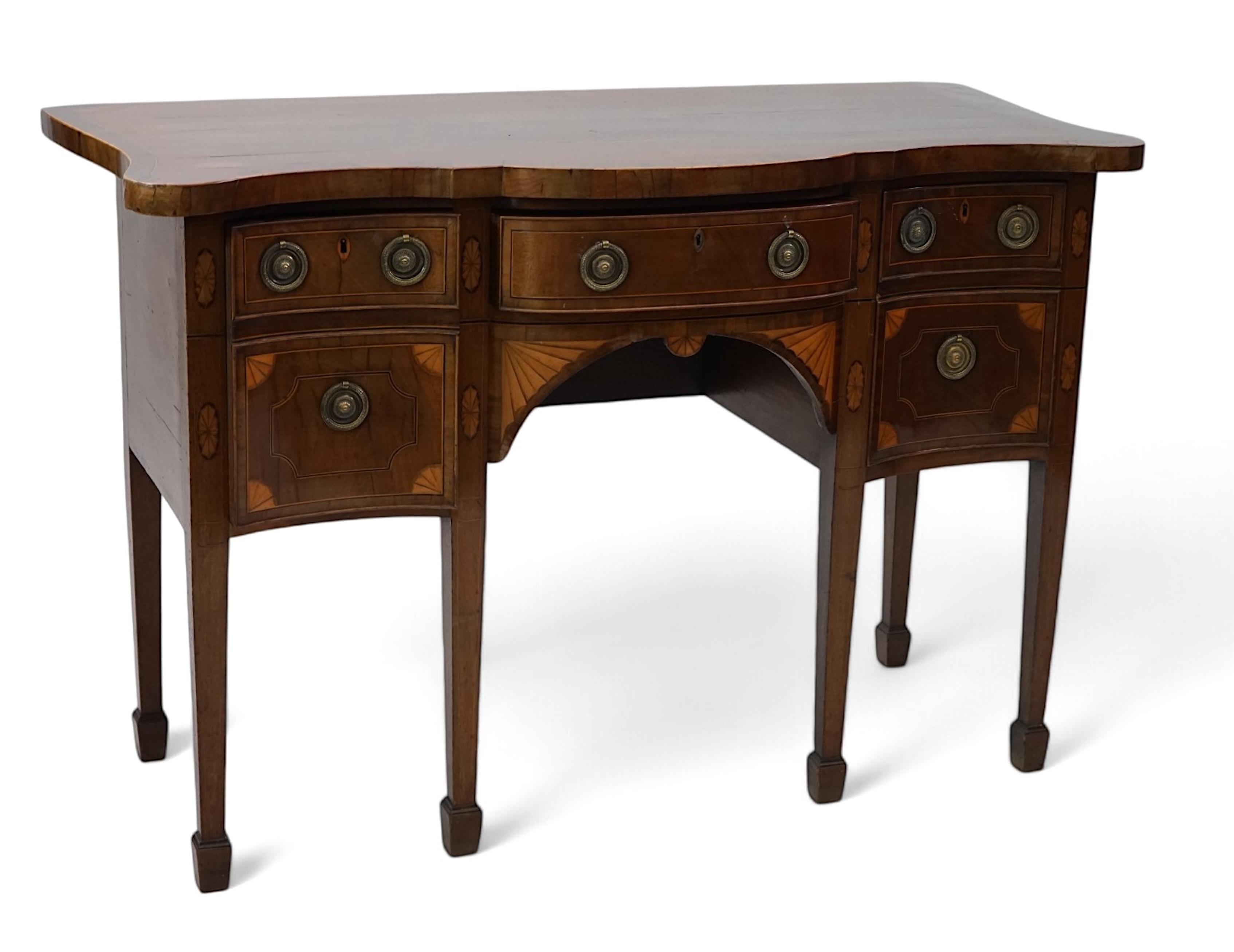 A George III inlaid mahogany serpentine sideboard